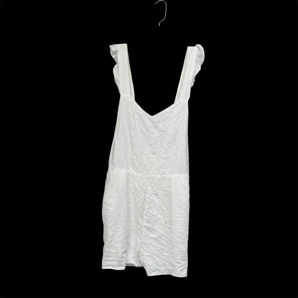 Dolce Vira White Linen Lined Short Romper‎ Overall Flutter Sleeve Size Medium
